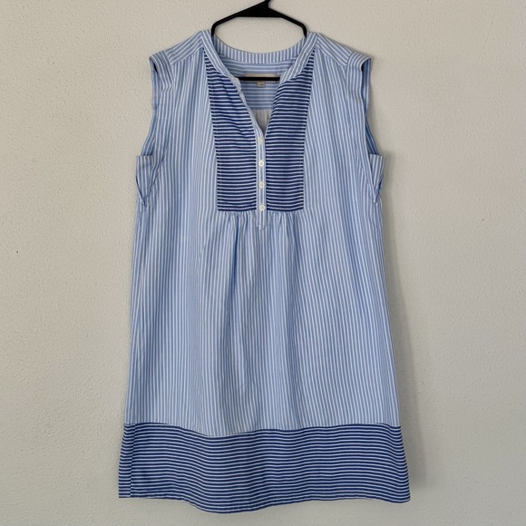 Loft Womens Medium Striped Henley Shift Dress in Rich Blue Lagoon Cotton‎ - Picture 1 of 9